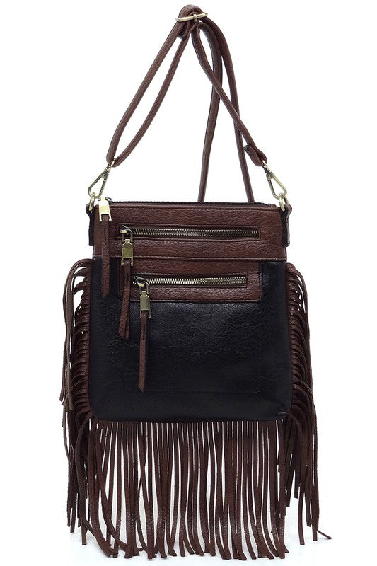 Western Fringe Faux Vegan Leather Crossbody Bag Fashion World