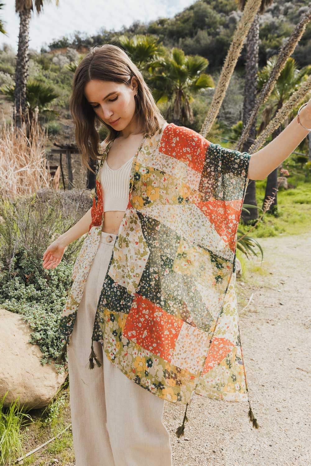 Allover Floral Patchwork Print Kimono Leto Accessories