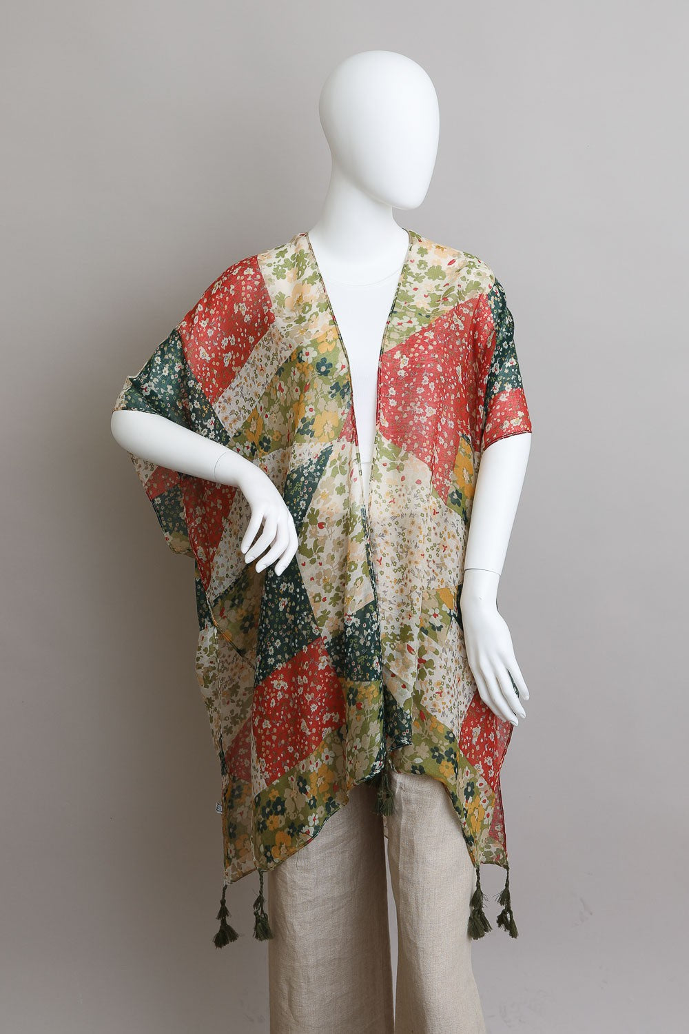 Allover Floral Patchwork Print Kimono Leto Accessories