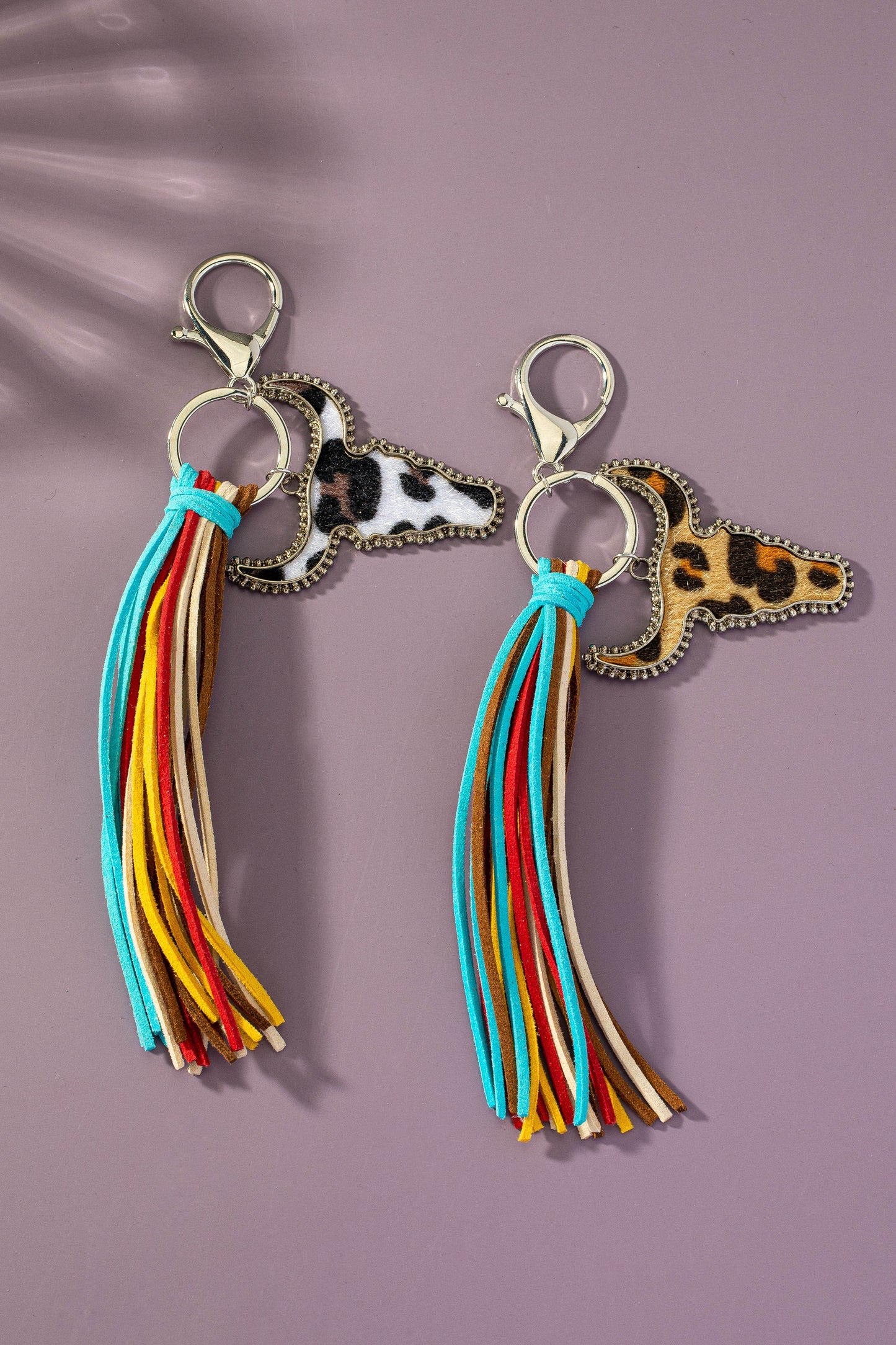 Animal Print Cow Head Leather Multicolor Tassel Key Chain LA3accessories