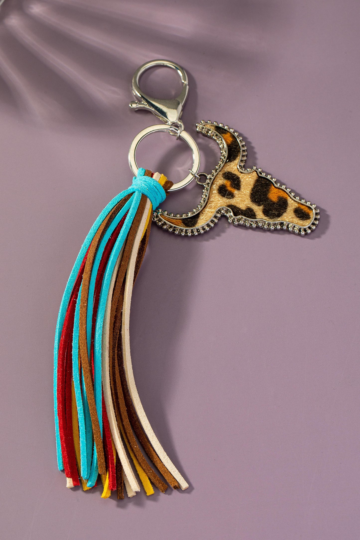 Animal Print Cow Head Leather Multicolor Tassel Key Chain LA3accessories