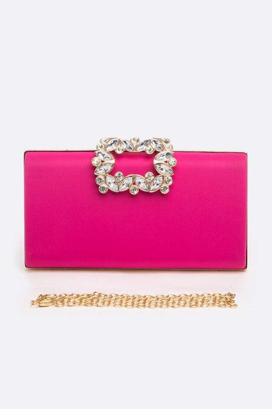 Crystal Buckle Metallic Box Clutch Artini Accessories