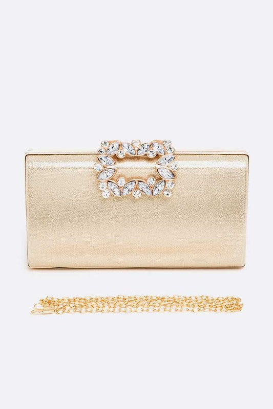Crystal Buckle Metallic Box Clutch Artini Accessories
