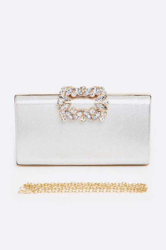 Crystal Buckle Metallic Box Clutch Artini Accessories