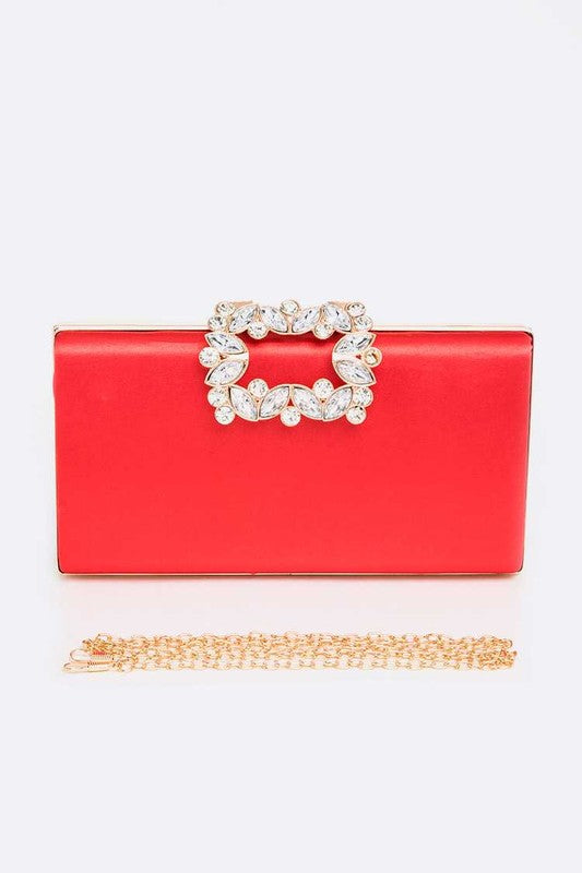 Crystal Buckle Metallic Box Clutch Artini Accessories
