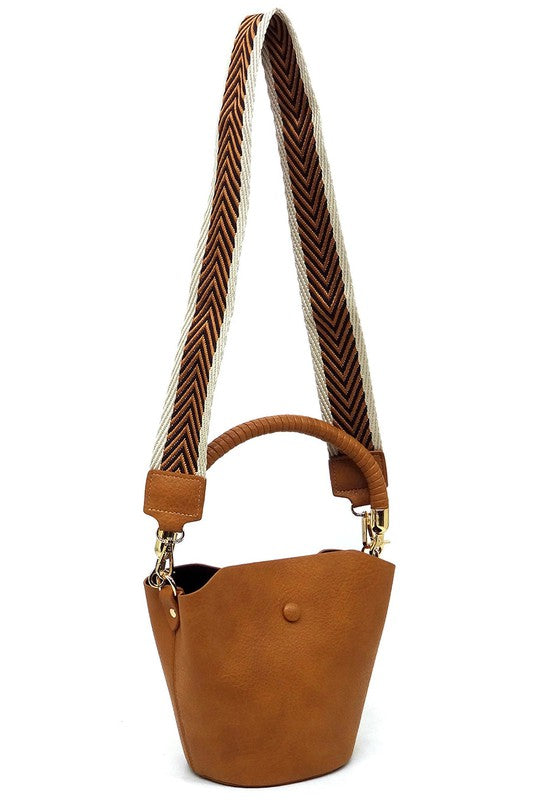 Fashion Bucket Faux Vegan Leather Crossbody Bag with Guitar Strap Fashion World