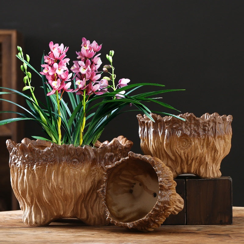 Large Ceramic Flower Pot with Tree Root Design DAME BOHEME