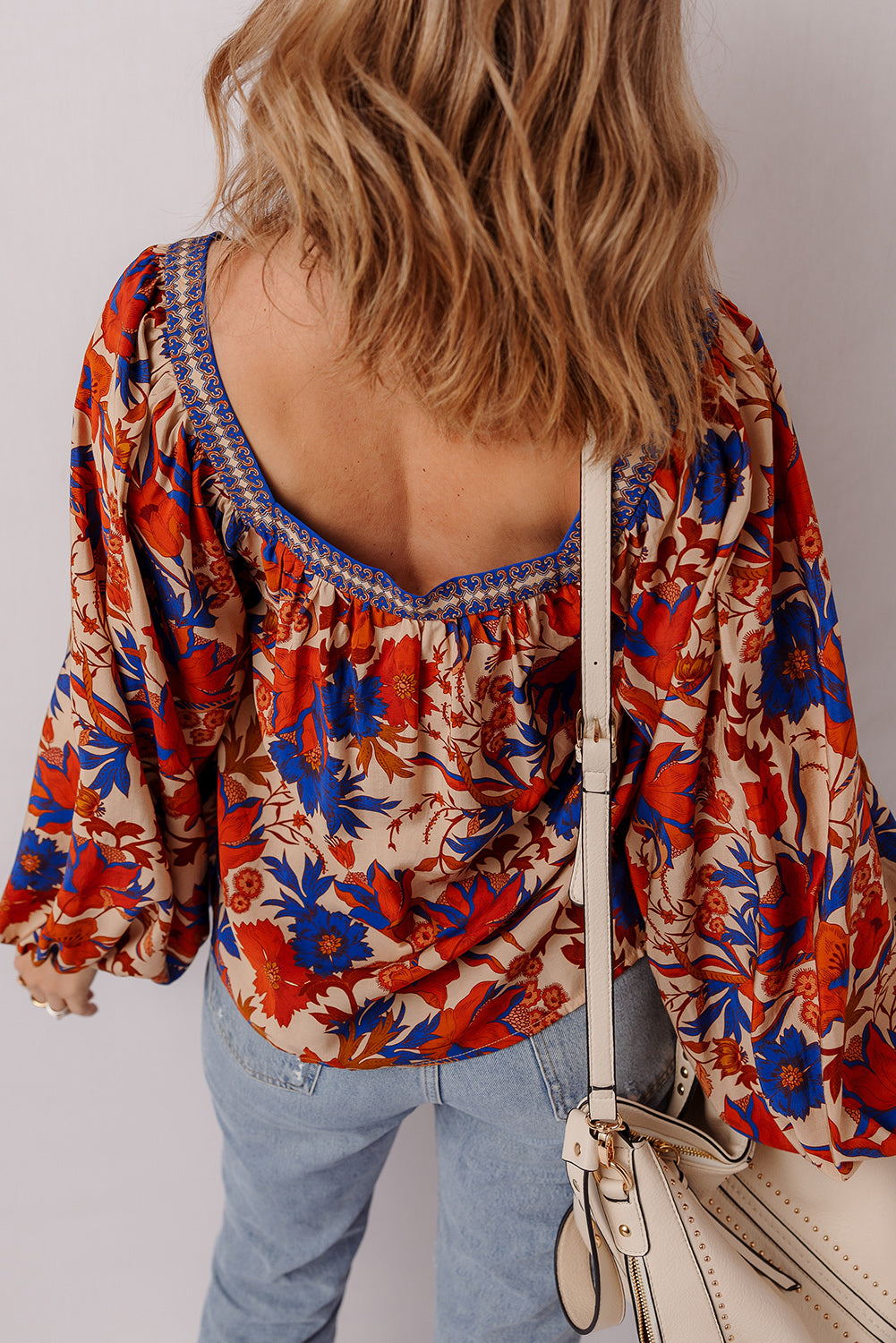 Adeline Floral Print Square Neck Backless Loose Fit Blouse DAME BOHEME
