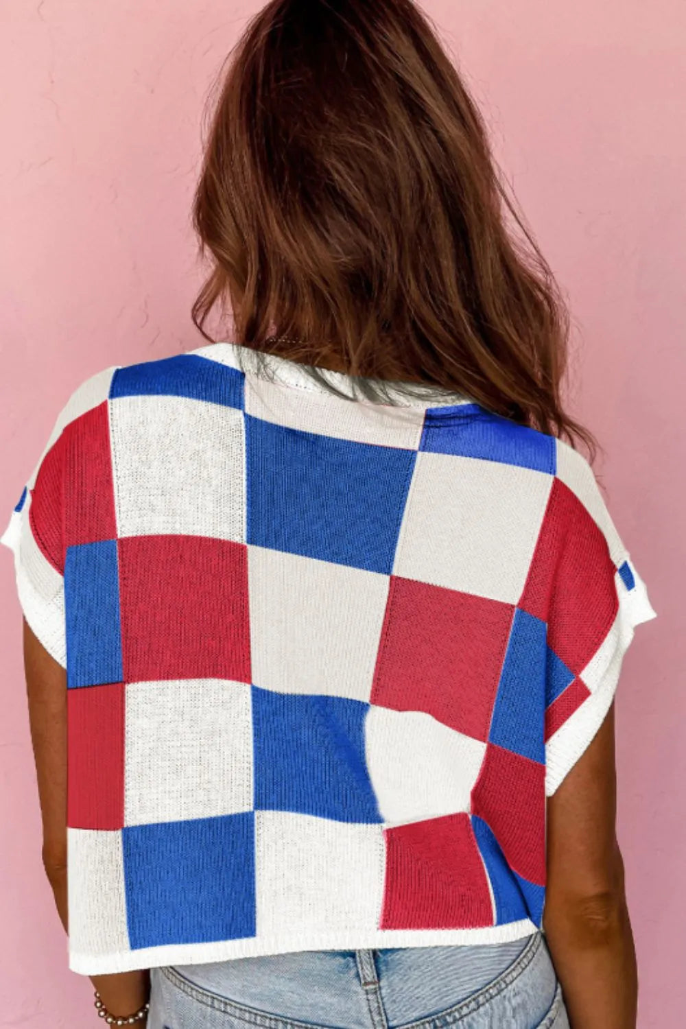 Sequin Heart Color Block Round Neck Knit Top DAME BOHEME