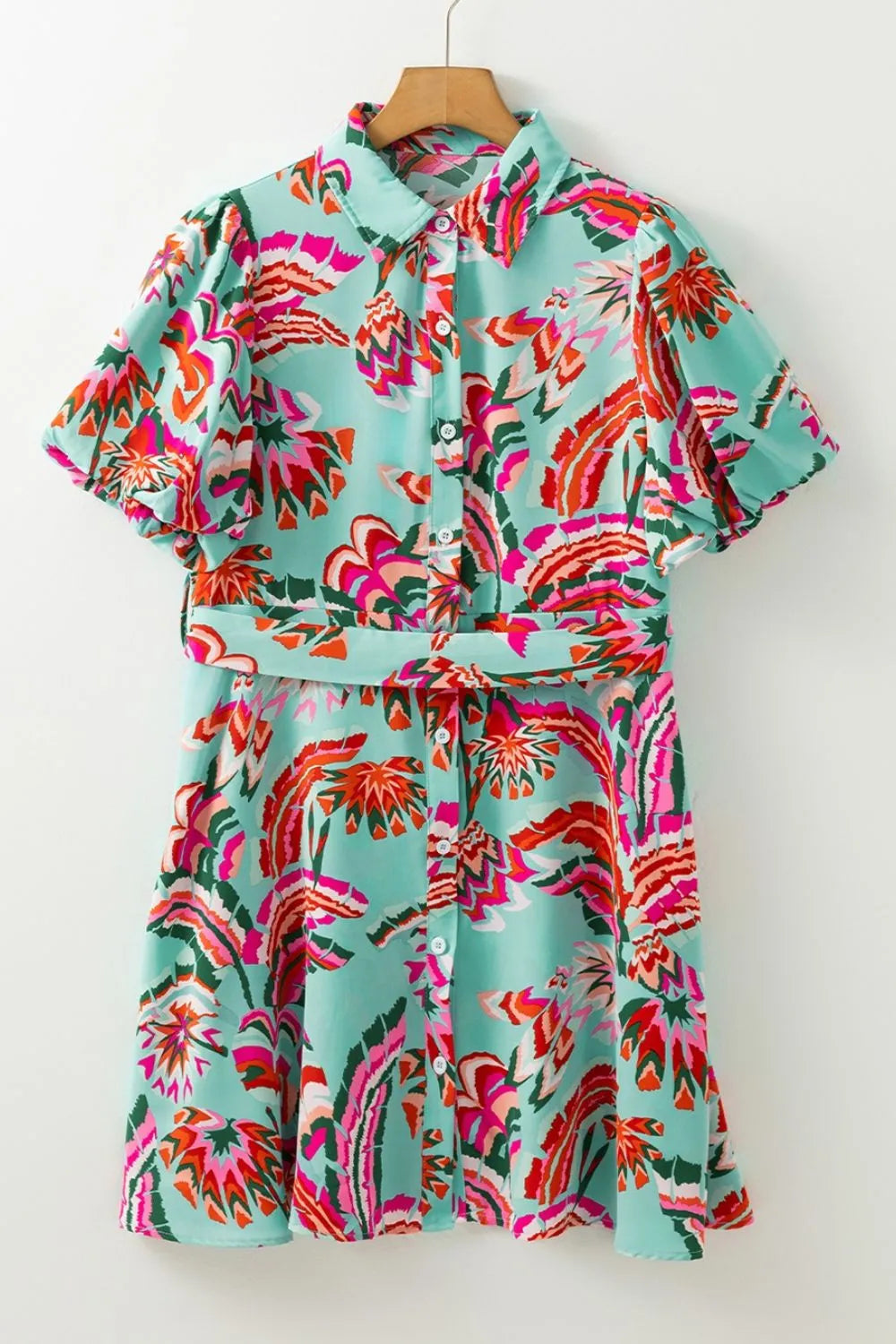 Abstract Print High Waist Buttoned Mini Shirt Dress Simply Love