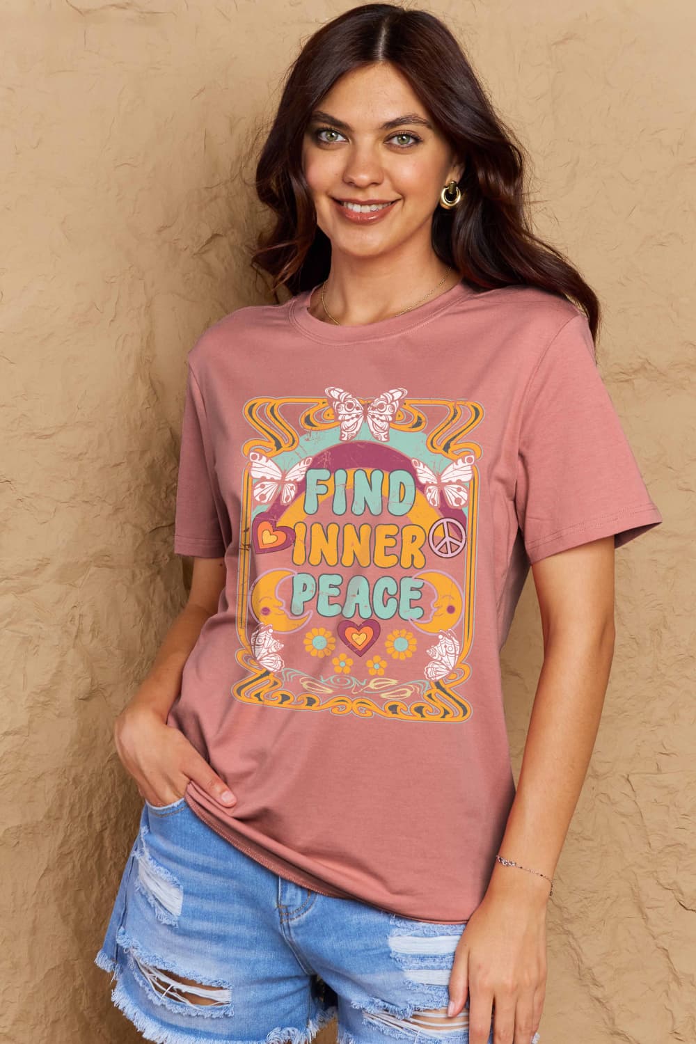 Simply Love Full Size FIND INNER PEACE Graphic Cotton T-Shirt DAME BOHEME