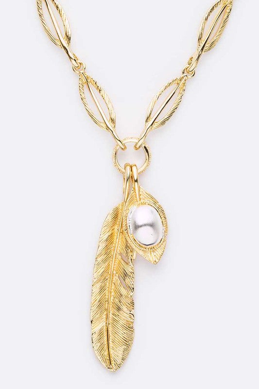 Iconic Pearl Drop Feather Charm Necklace Set LA Jewelry Plaza
