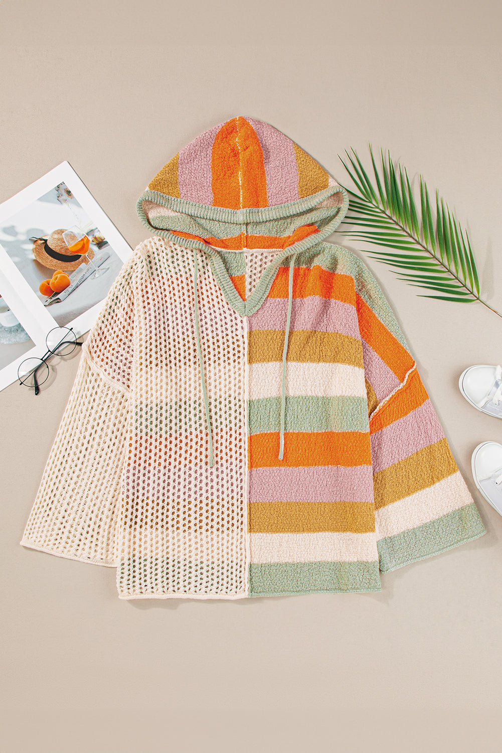 Harper Oversized Colorblock V Neck Hooded Sweater DAME BOHEME