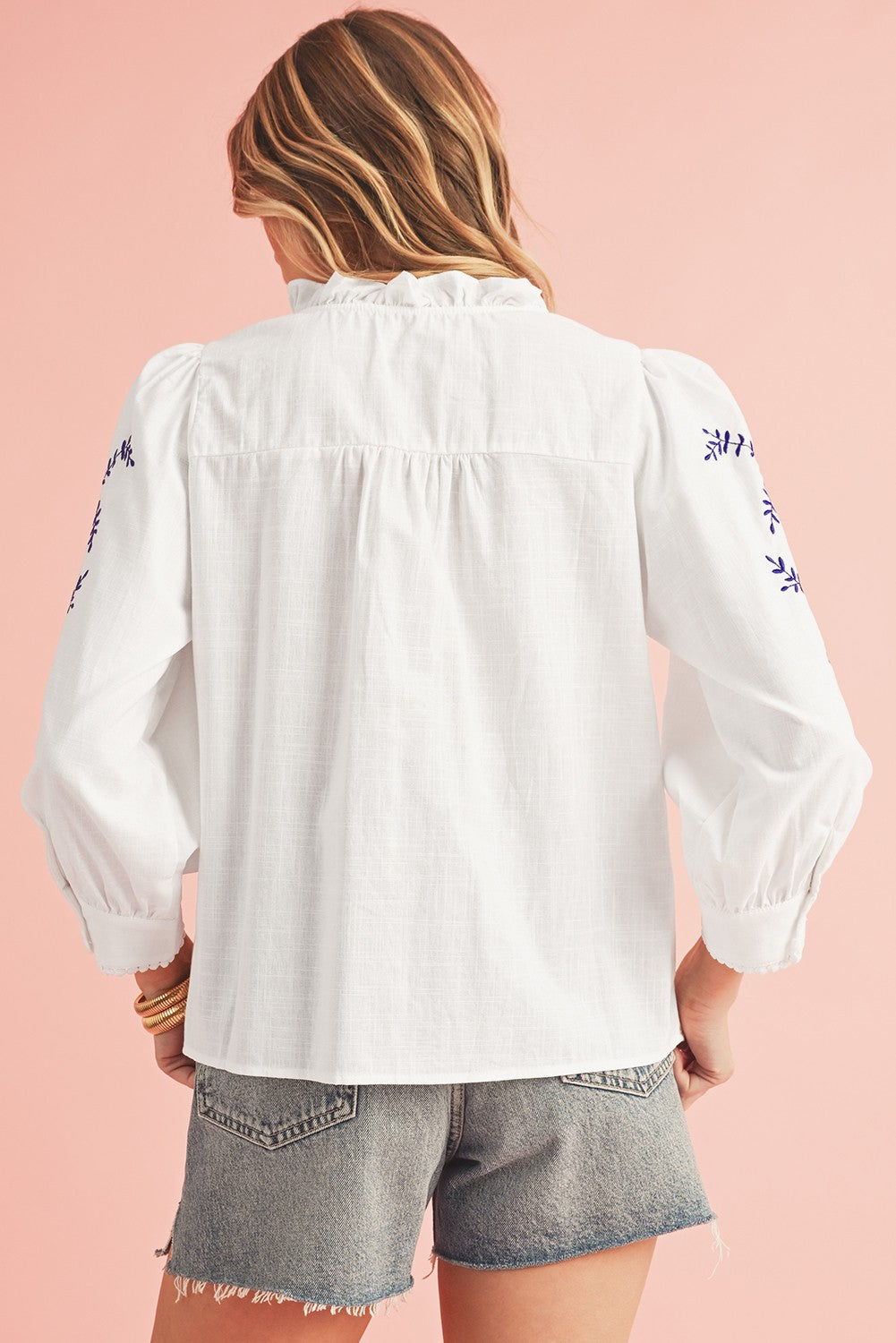Floral Embroidered Button Up Shirt SHEWIN INC.