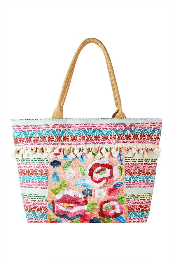 Spring Flower Beaded Embroidered Oversize Tote Bag DAME BOHEME