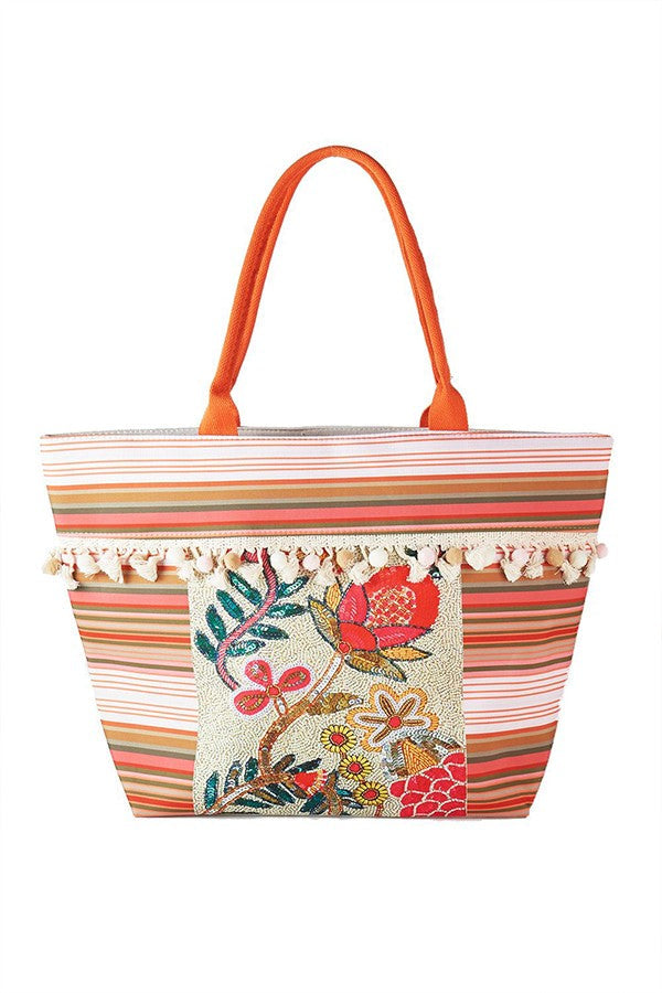 Boho Flower Beaded Embroidered Oversize Tote Bag DAME BOHEME