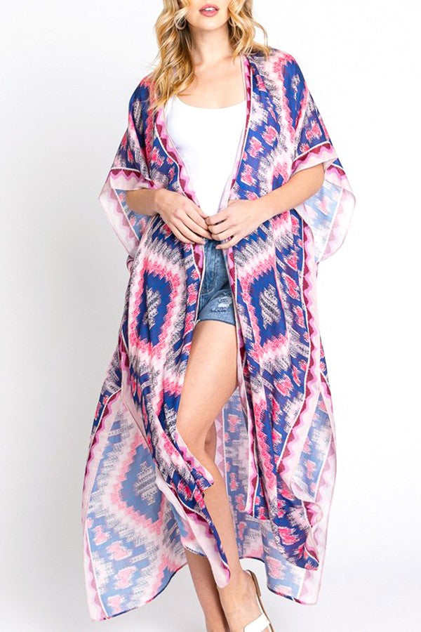 Aztec Printed Long Kimono Duster Artini Accessories