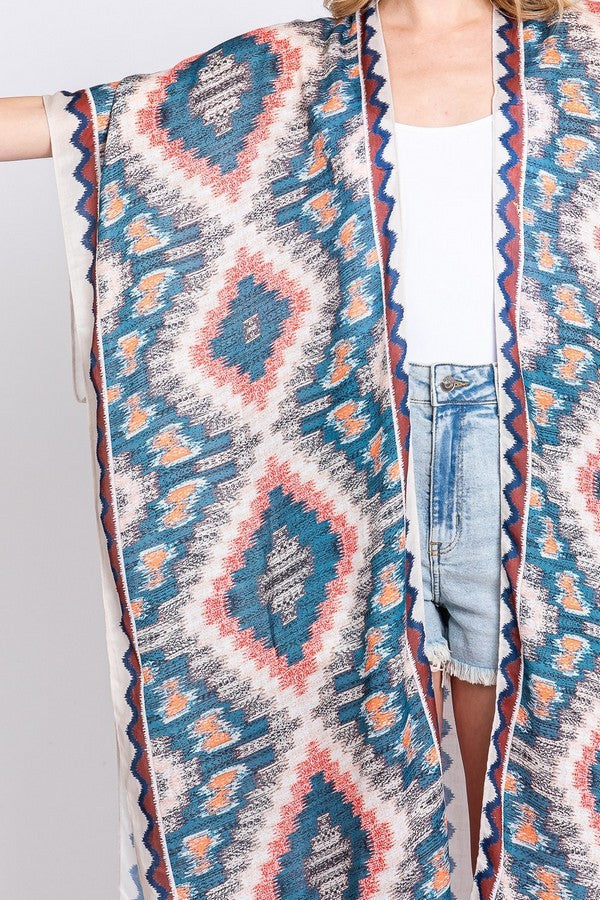 Aztec Printed Long Kimono Duster Artini Accessories