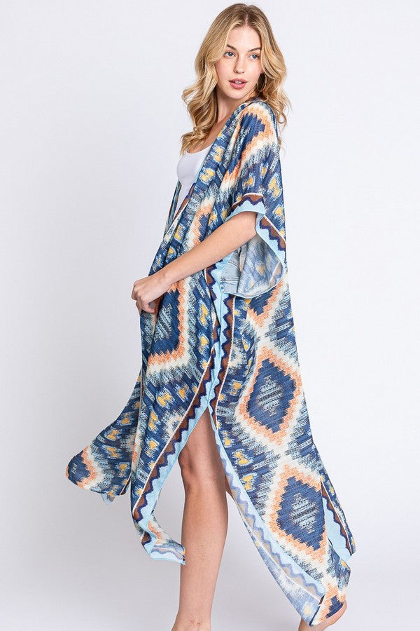 Aztec Printed Long Kimono Duster Artini Accessories