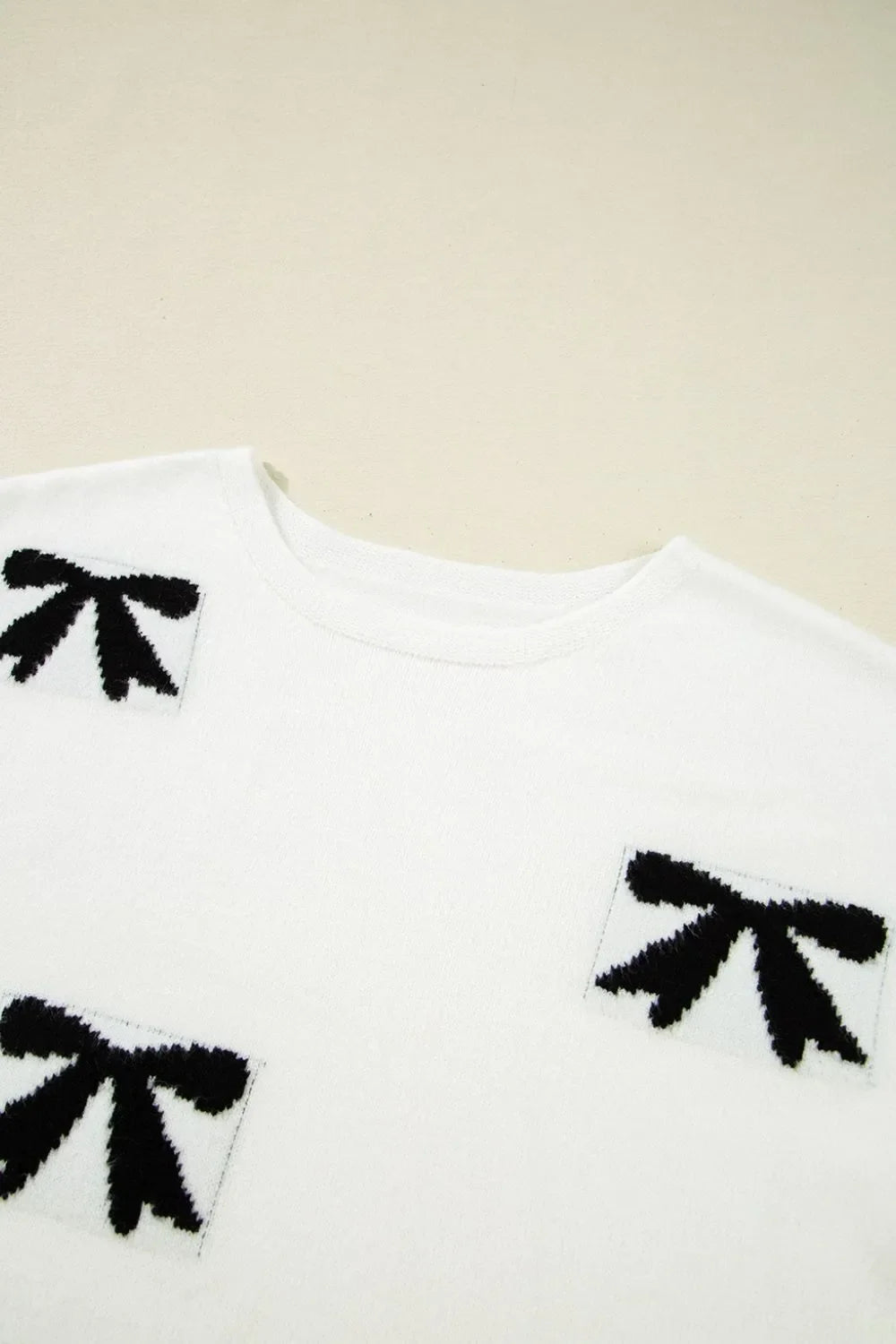 Bow Pattern Knit Short Sleeve Sweater DAME BOHEME