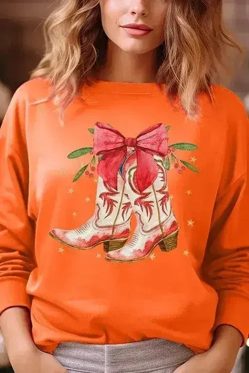Christmas Cowgirl Boots Graphic Fleece Sweatshirts DAME BOHEME