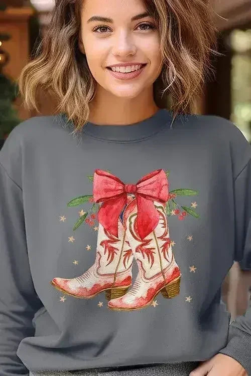 Christmas Cowgirl Boots Graphic Fleece Sweatshirts DAME BOHEME