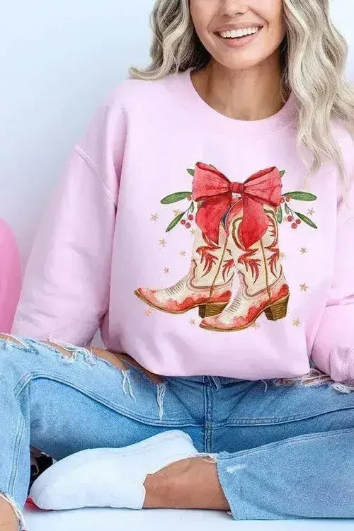 Christmas Cowgirl Boots Graphic Fleece Sweatshirts DAME BOHEME