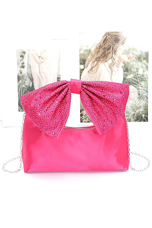 Rhinestone Bow Tie Satin Handle Clutch LA Jewelry Plaza