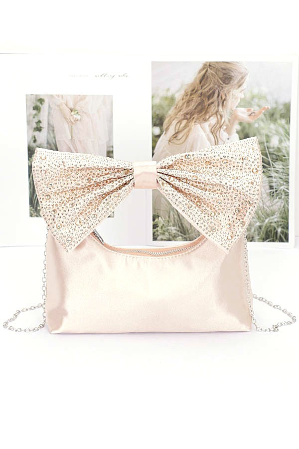 Rhinestone Bow Tie Satin Handle Clutch LA Jewelry Plaza