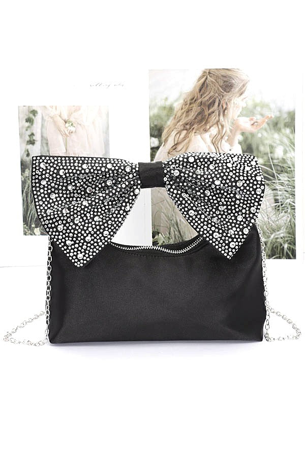 Rhinestone Bow Tie Satin Handle Clutch LA Jewelry Plaza