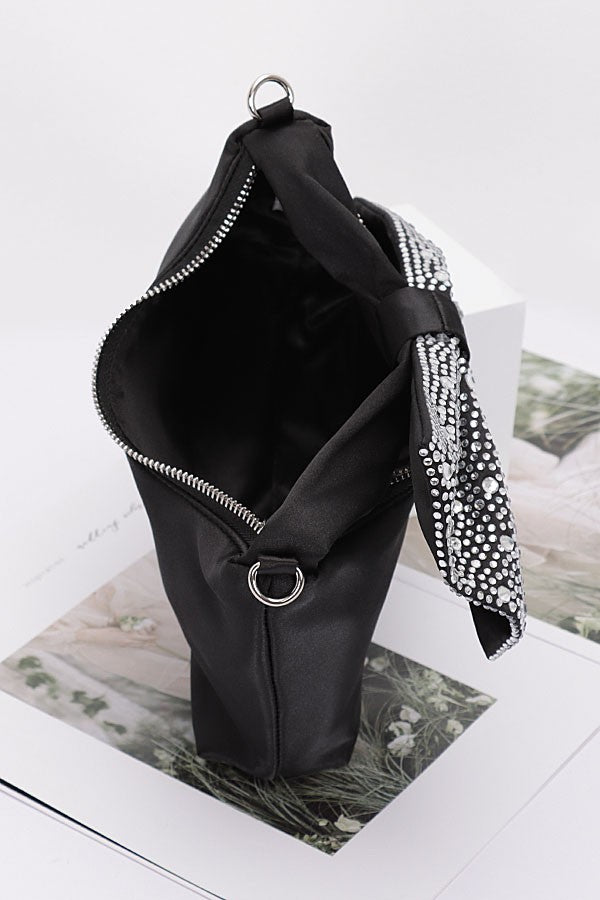Rhinestone Bow Tie Satin Handle Clutch LA Jewelry Plaza