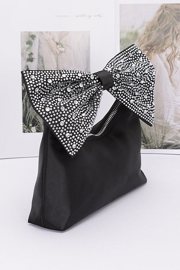 Rhinestone Bow Tie Satin Handle Clutch LA Jewelry Plaza