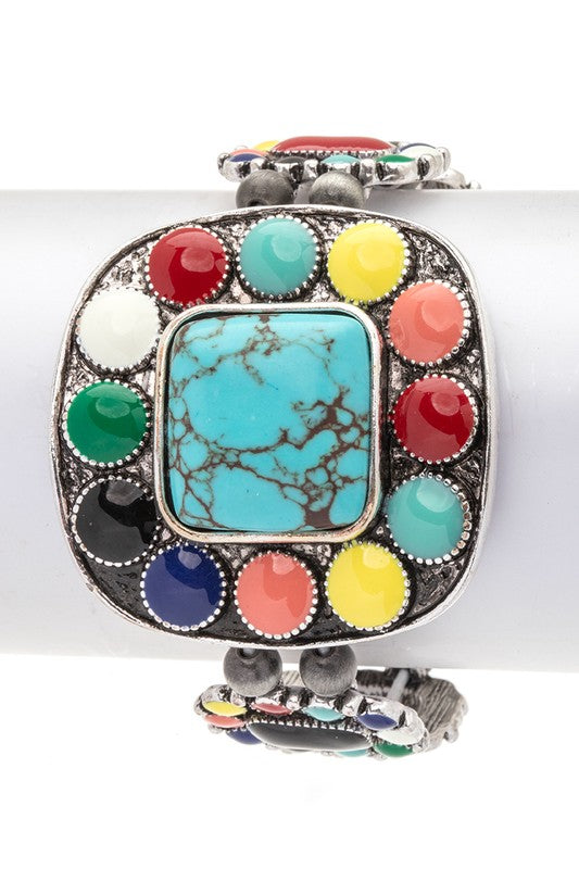 Western Square Stone Boho Stretch Bracelet LA Jewelry Plaza
