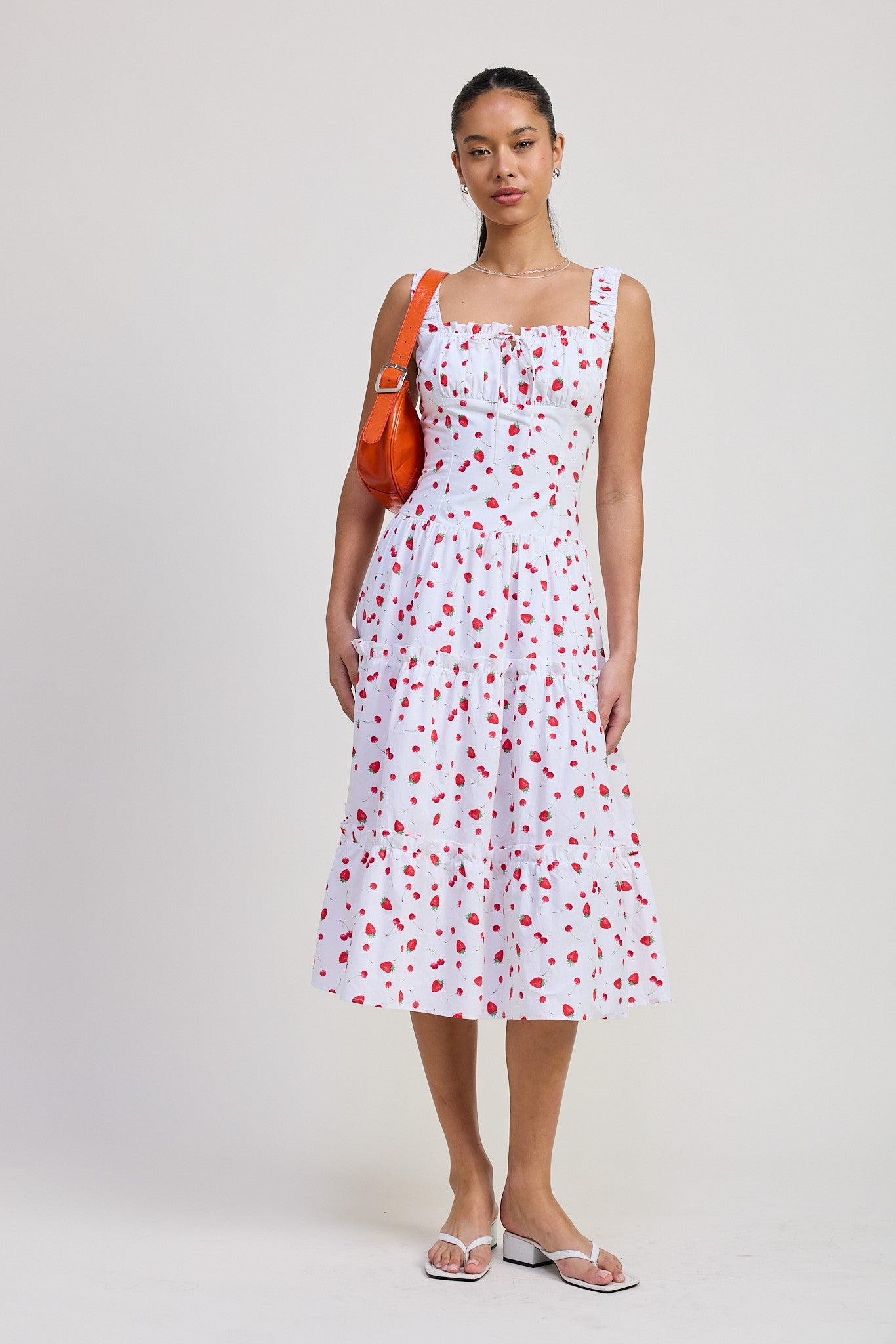Poplin Midi A-Line Strawberry Print Dress Emory Park