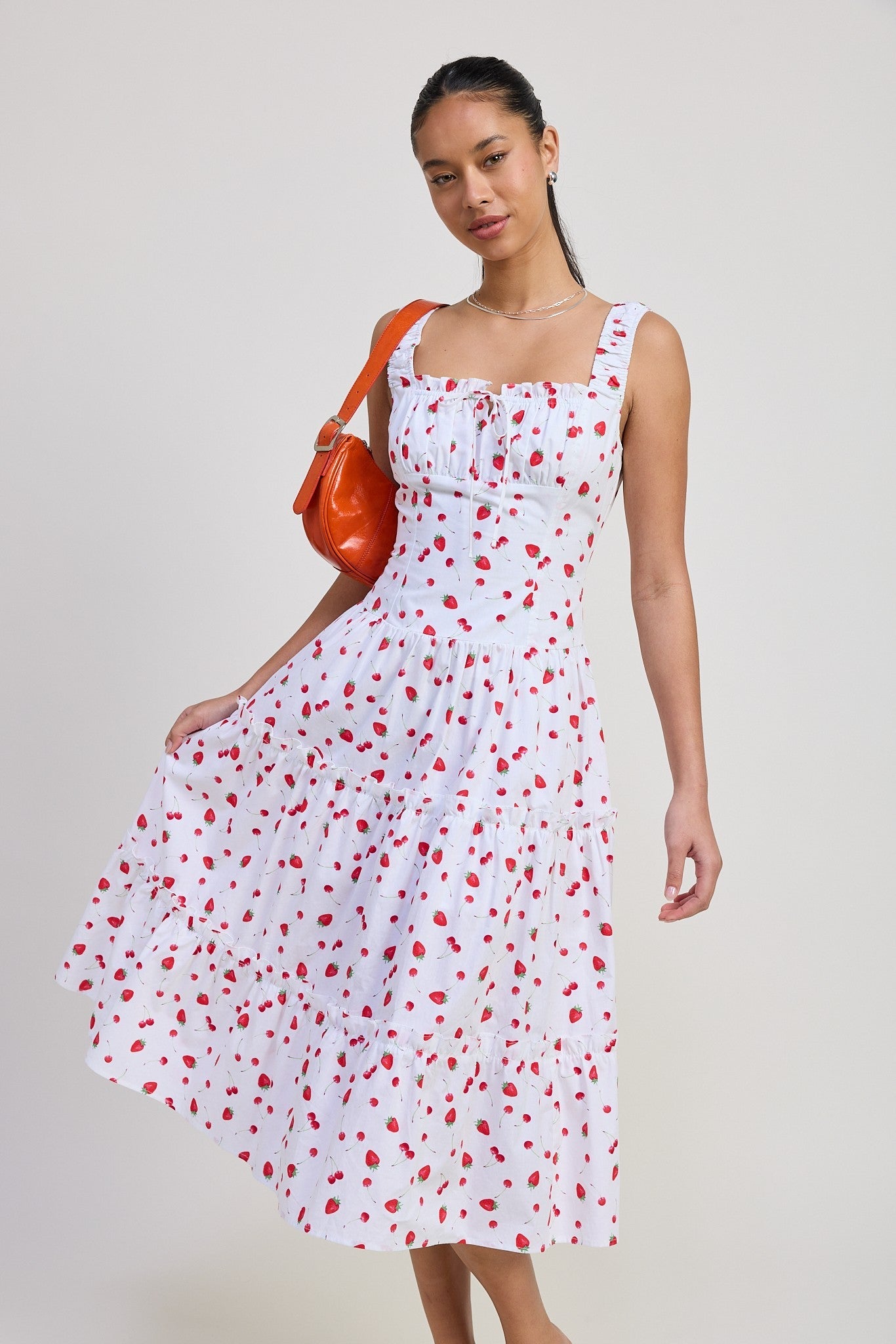 Poplin Midi A-Line Strawberry Print Dress Emory Park