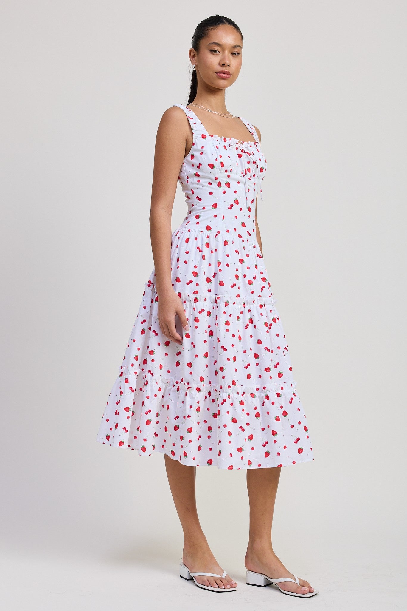 Poplin Midi A-Line Strawberry Print Dress Emory Park