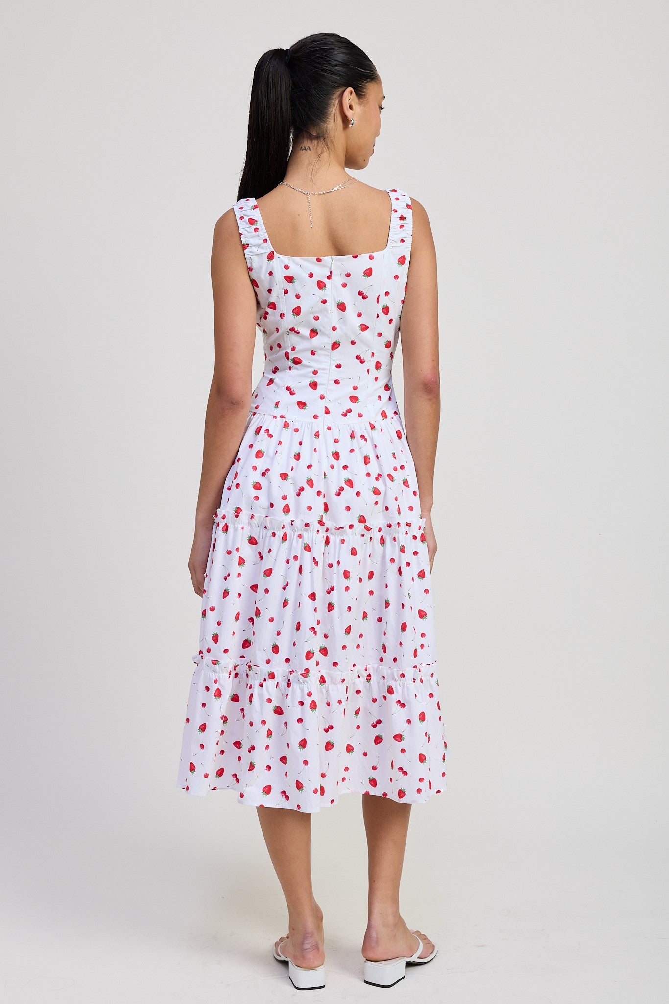 Poplin Midi A-Line Strawberry Print Dress Emory Park