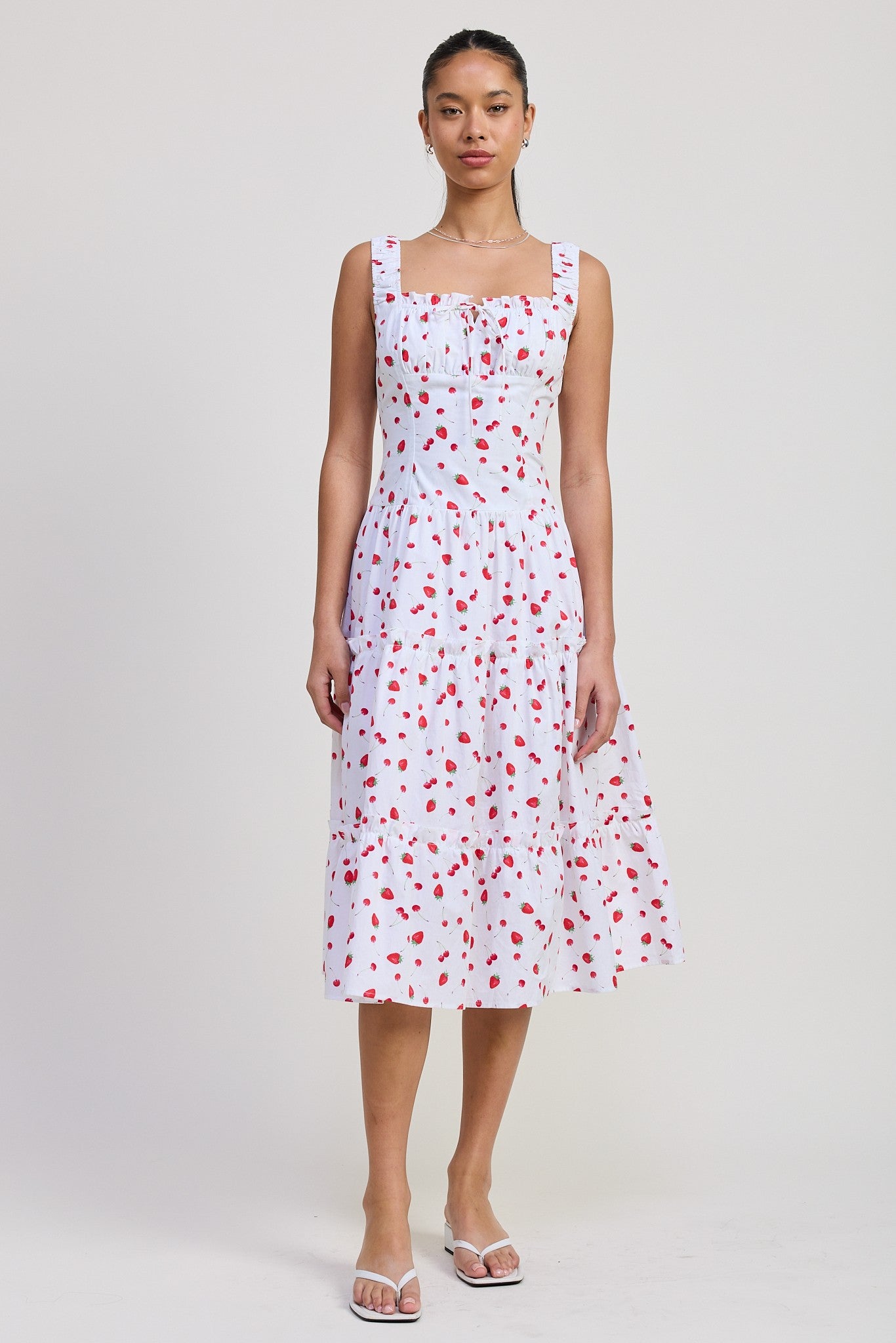 Poplin Midi A-Line Strawberry Print Dress Emory Park