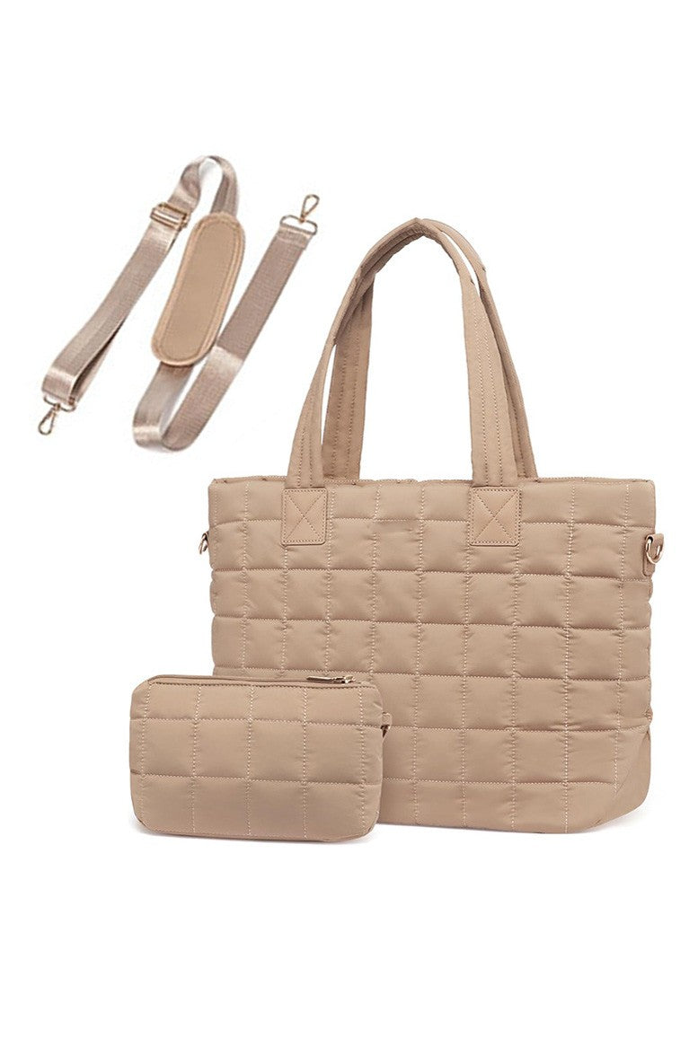 Mila Quilted Traveler Tote with Mini Clutch - 2 Piece Set Aili's Corner