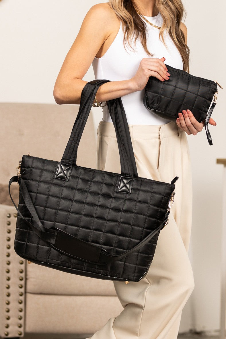 Mila Quilted Traveler Tote with Mini Clutch - 2 Piece Set Aili's Corner