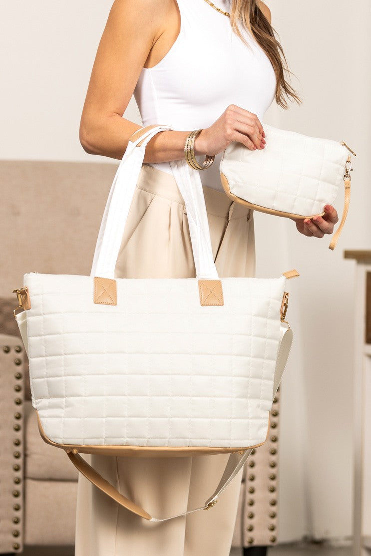 Mila Quilted Traveler Tote with Mini Clutch - 2 Piece Set Aili's Corner