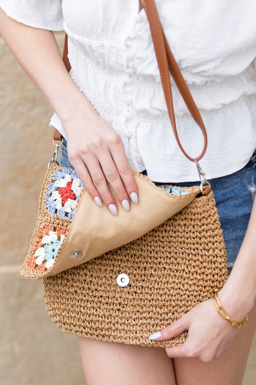 Sylvie Foldover Floral Crochet Woven Crossbody Bag - DAME BOHEME