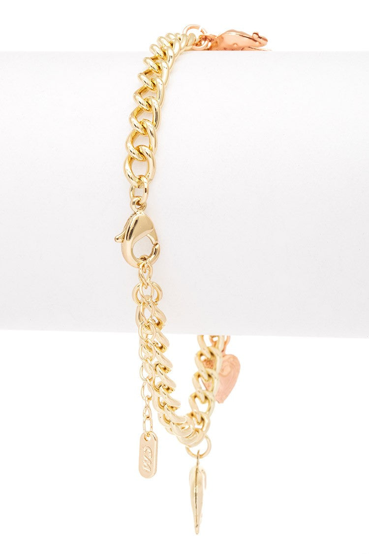 Elephant Heart Mix Charm 3 Tone Bracelet LA Jewelry Plaza
