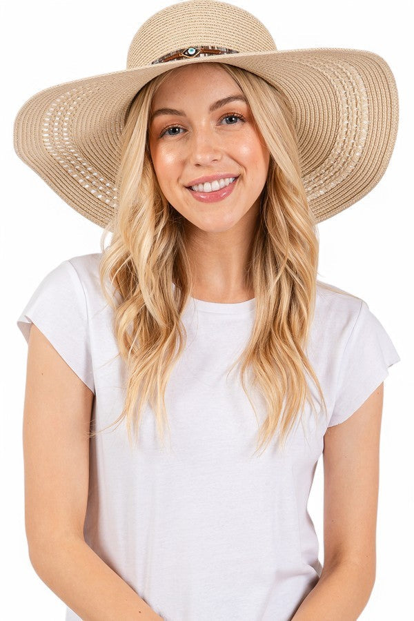 Evil Eye Hatband Floppy Straw Sun Hat LA Jewelry Plaza