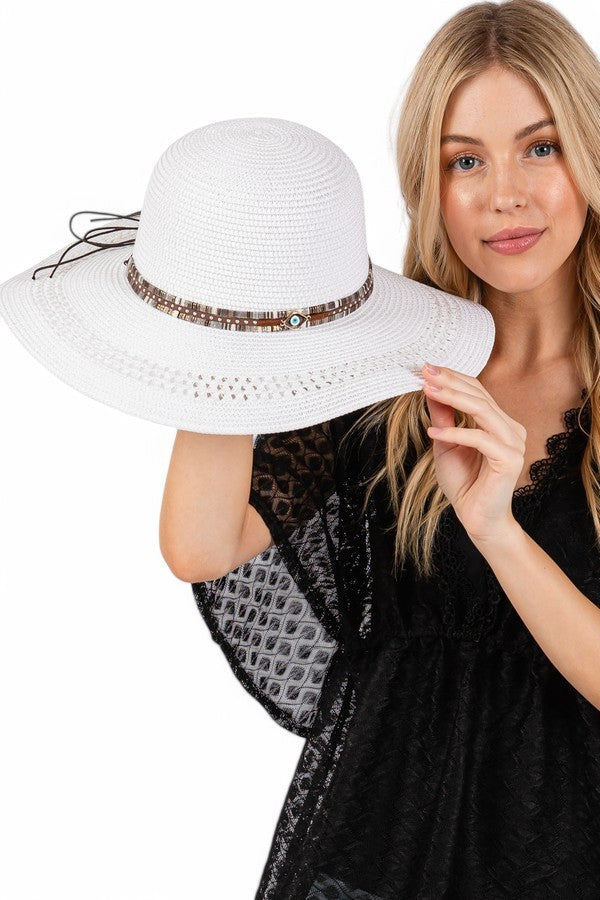 Evil Eye Hatband Floppy Straw Sun Hat LA Jewelry Plaza