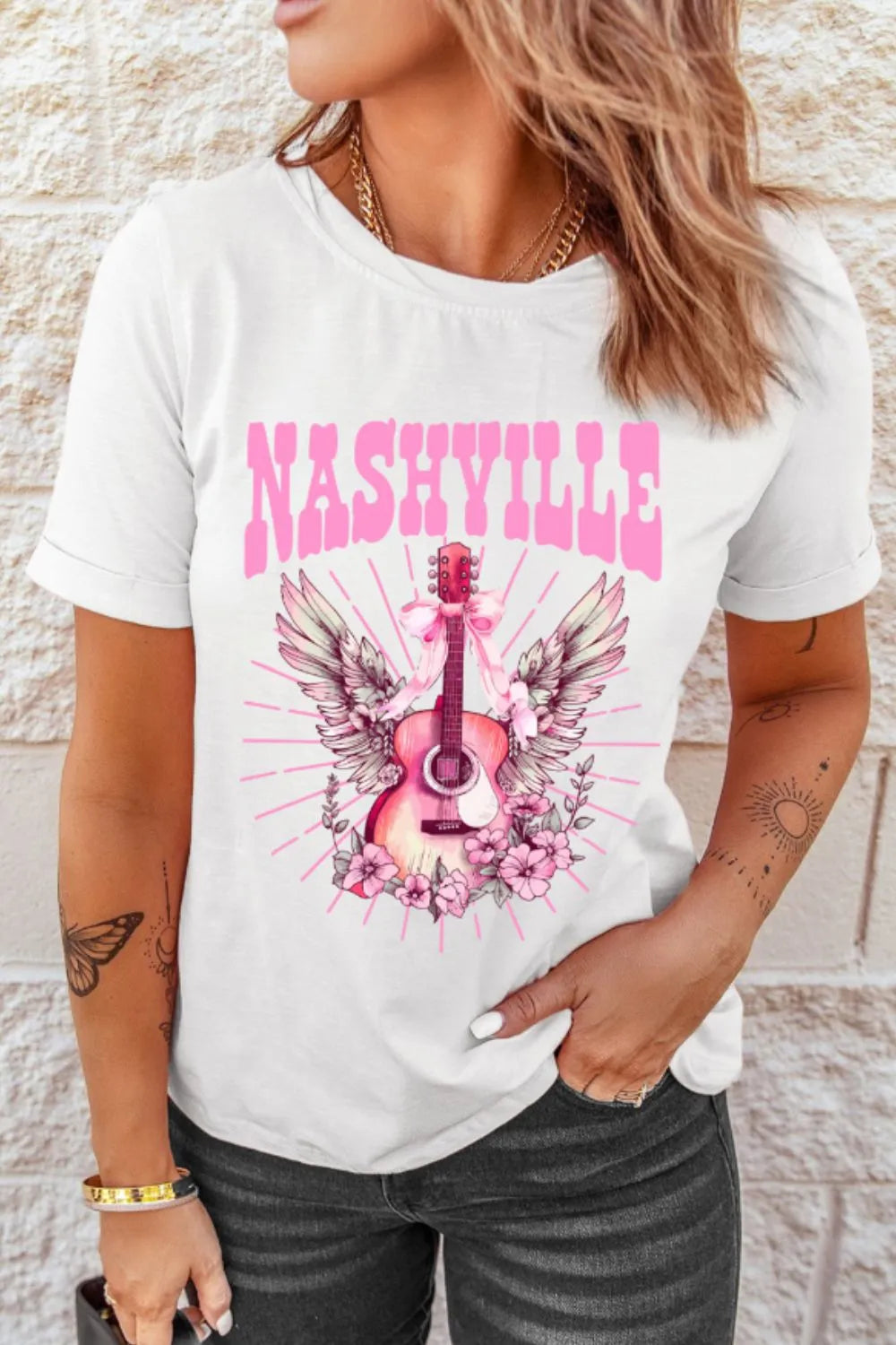 Graphic Round Neck Short Sleeve T-Shirt DAME BOHEME