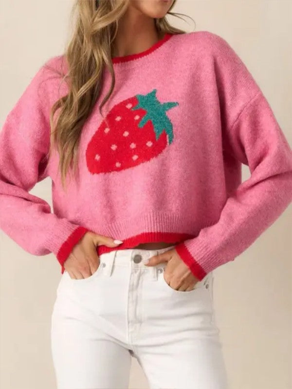 Miss Sparkling Strawberry Print Knit Sweater DAME BOHEME