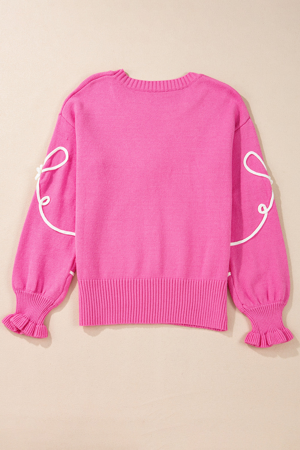 Corded Flower Bow Ribbed Trim Casual Sweater DAME BOHEME