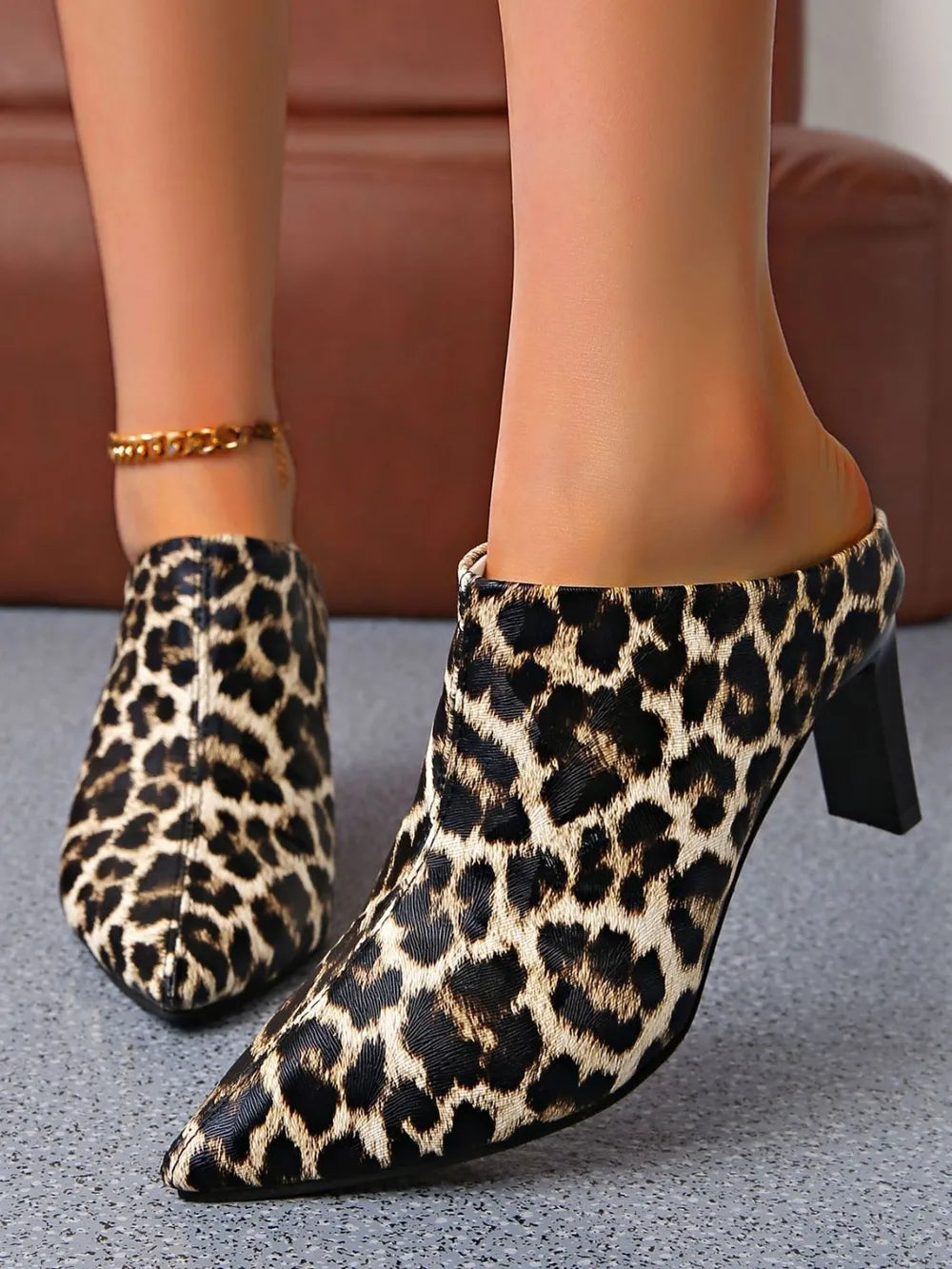 PU Leather Leopard Point Toe Pumps Trendsi