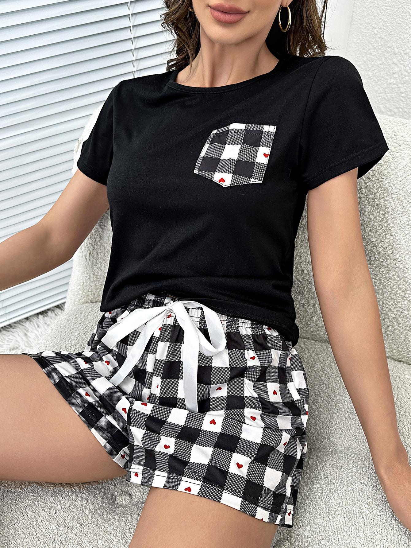 Plaid Heart Top and Shorts Lounge Set DAME BOHEME